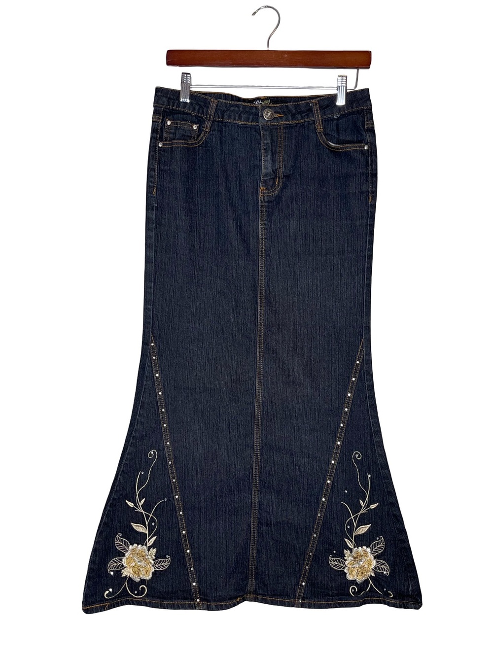 Vintage Y2K Mcbling Fairy Grunge Whimsigoth Floral Embroidered Maxi Skirt Sz 3/4